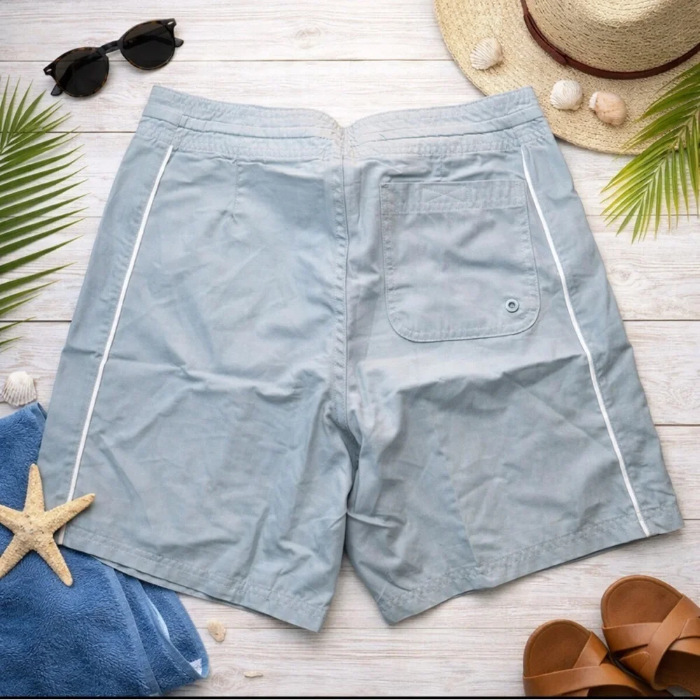New Old Navy Men's Light Blue Tie Waist Back Pocket Swimwear Board Shorts Sz 28